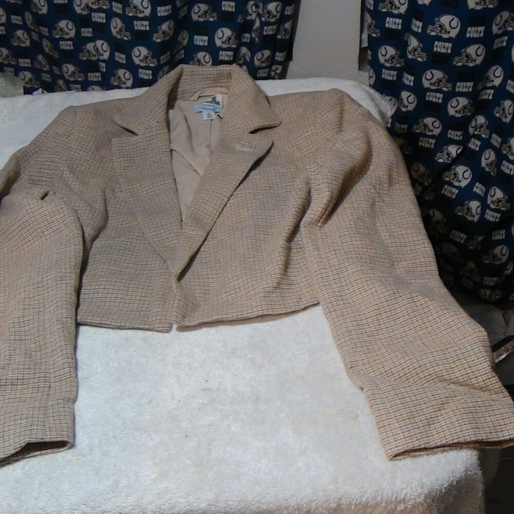Future Collective Women's Tan Cropped Blazer Jacket Plaid Reese Blutstein XS - Picture 4 of 14